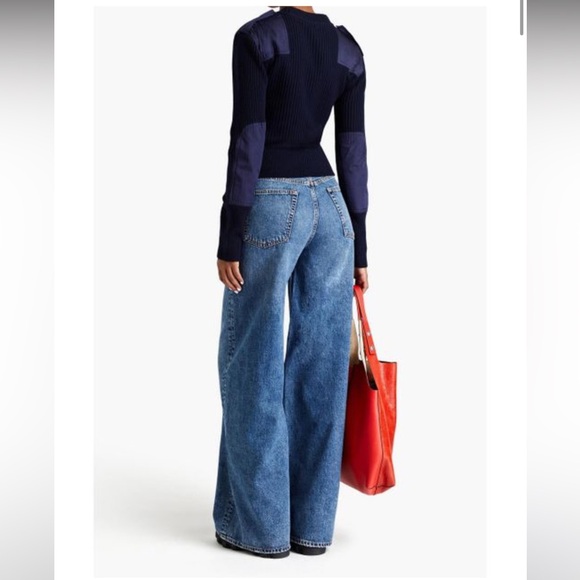 RAG & BONE Blue Ribbed Wool Satin Panel Sweater SZ S NWT - Picture 2 of 7